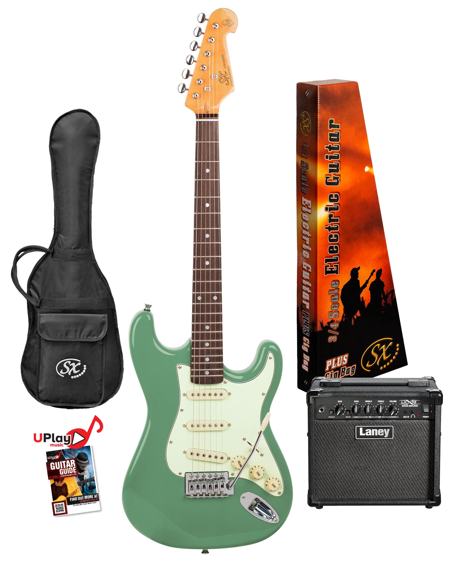 SX / LANEY PACKAGE | VES34VGN-PK2 | ¾ size vintage style electric guitar and amp package. SX / LANEY PACKAGE | VES34VGN-PK2 | ¾ size vintage style electric guitar and amp package.